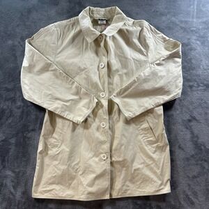 Vtg LL Bean Rain Jacket Tan Khaki Lightweight Barn Coat Button Womens Petite L